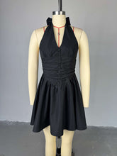 Sexy Pleated V-Neck Halter Bow Mini Dress