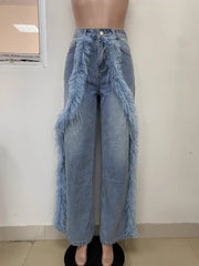 Fashion Creative Plush Straight Jeans