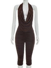 Sexy Mesh Sheer Halterneck Backless Capri Pants Set
