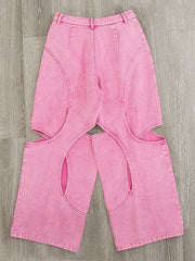 Irregular Design Hollow Out Straight Jeans