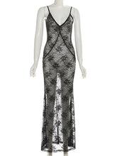 Sexy Lace See Through Backless Sling Maxi Dress