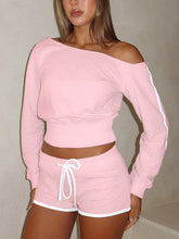 Casual Off Shoulder Sweatshirt And Shorts Two Piece Set