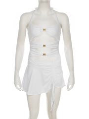 Sexy Patchwork Halter Hollow-out Mini Dress