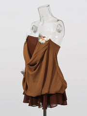 Sexy Strapless Butterfly Mesh Ruffle Mini Dress