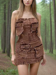 Strapless Pocket Slim Fit Denim Dress