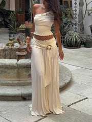 One Shoulder Crop Top Personalized Skirt Set