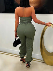 Casual Lace-up Pocket Patchwork Cargo Jumpsuit