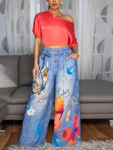 Casual Print Pocket Loose Wide Leg Pants