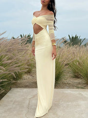 Sexy Elegant Mesh Backless Off Shoulder Maxi Dress
