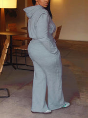 Casual Cropped Hoodie Straight Leg Pants Sets