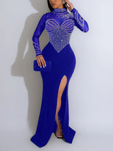 Rhinestone See through High Slit Party Club Dress