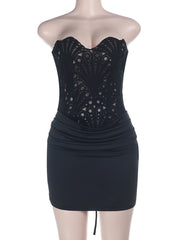 Sexy Corset Detail Ruched Mini Dress