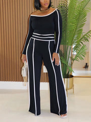 Fashion Off-Shoulder Tight Top And Wide Leg Pants Set