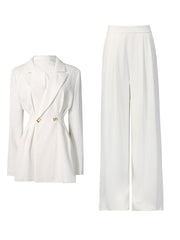 Fashion Cinched Waist Blazer Straight Pants Suit