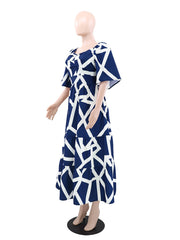 Fashion Print Pleated Slim Midi Dress