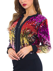 Casual Cropped Sequin Gradient Color Jacket