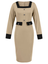 Square Neck Long Sleeve Office Midi Dress