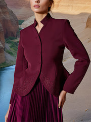 Elegant Embroidery Blazer And Pleated Skirt 2 Piece Set