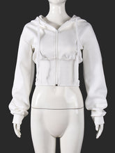 Fashion Long Sleeve Zipper Crop Drawstring Hoodie