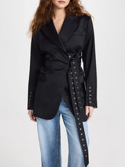 Fashion Patchwork Lace-up Suit Coat