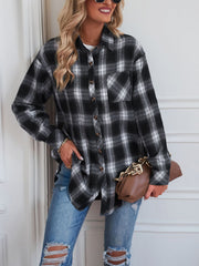 Casual Loose Plaid Button Down Shirt Blouse