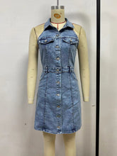 Casual Button Front Sleeveless Denim Mini Dress