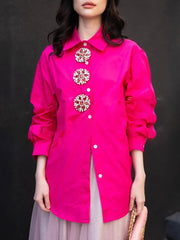 Fashion Rhinestone Adorn Button Down Shirt