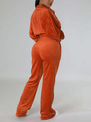 Velour Zipper Top Drawstring Trousers Sports Sets
