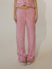 Fashion Sequin Drawstring Straight Pants