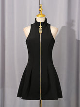 Fashion Sleeveless Zip-up Pleated Mini Dress