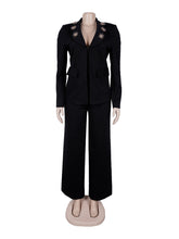 Elegant Embellished Slim Blazer Straight Suit Pant Set
