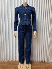 Fashion Slim Denim Shirt And Straight Jeans Set