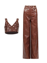 PU Leather Metal Ring Crop Vest High Waist Pant Set
