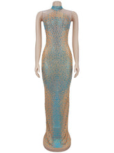 Sexy Mesh Sheer Rhinestones Sleeveless Bodycon Dress