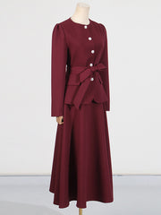 Round Neck Single Breasted Design Slim Skirt Set