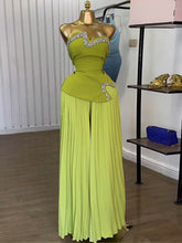 Cinched Waist Tube Tops Pleated Wide Leg Pant Set