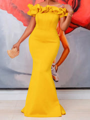 Fashion Ruffles Off Shoulder Slim Mermaid Dress