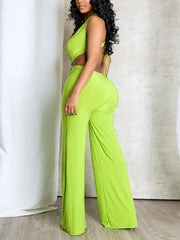 Sexy Oblique Shoulder Ring Stitching Straight Jumpsuit