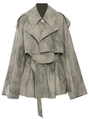 Print Cropped Trench Jacket and Mini Skirt Casual Set