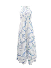 Elegant Print Halter Sleeveless Ruffle Hem Maxi Dress