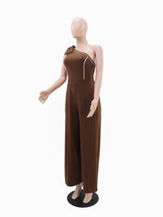Fashion One Shoulder Bowknot Slim Jumpsuit