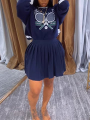 Casual Print Sweatshirt And Skirt Set