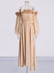 Elegant Off Shoulder Floral Embellished Maxi Dress