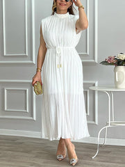 Elegant White Sleeveless Midi Dress
