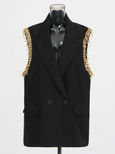 Fashion Sleeveless Rhinestone Decor Blazer Waistcoat
