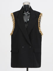 Fashion Sleeveless Rhinestone Decor Blazer Waistcoat