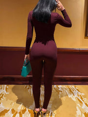 Sexy Metal Decor Tops Deep V Club Party Jumpsuits