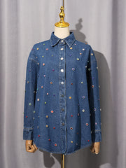 Rhinestone Studded Casual Denim Shirt