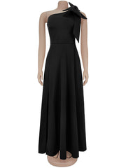 Sexy Slash Collar One Shoulder Bow A-Line Evening Dress