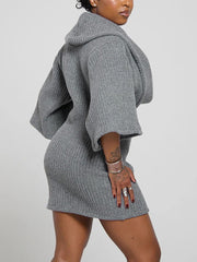 Sexy Solid Turn-down Collar knit Loose Mini Dress
